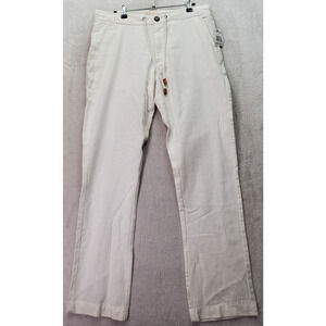 Rainforest Pants Womens Size 34 White Linen Flat Front Slash Pockets Drawstring‎